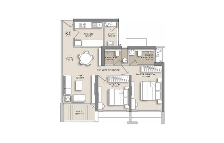 Floor Plan 2 BHK-800 Sq.ft.