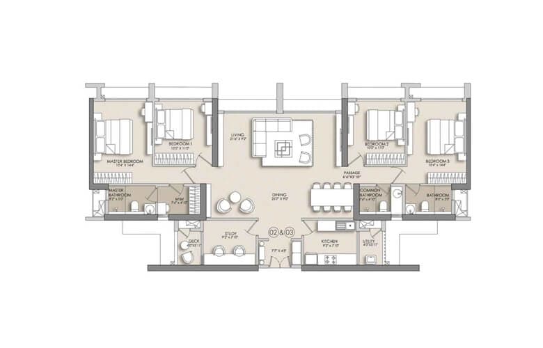 Floor Plan 4 BHK-1486 Sq.ft.