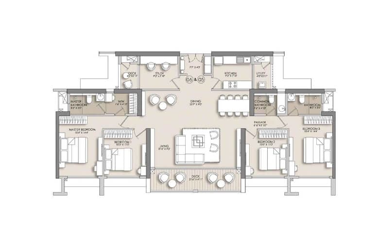 Floor Plan 4 BHK-1616 Sq.ft.